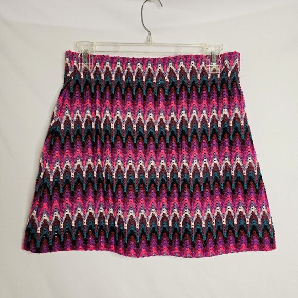 FREE PEOPLE Sweater Skirt PURPLE PINK WHITE Knit size M Twee Crochet Retro Mini - Picture 5 of 6